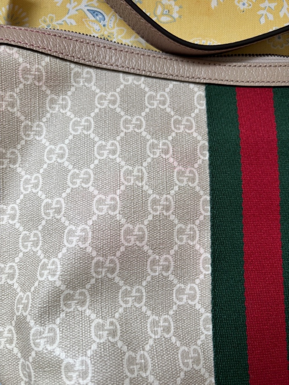 Gucci Beige GG Canvas Ophidia Half Moon  Bag with Green and Red Web - Picture 10 of 17